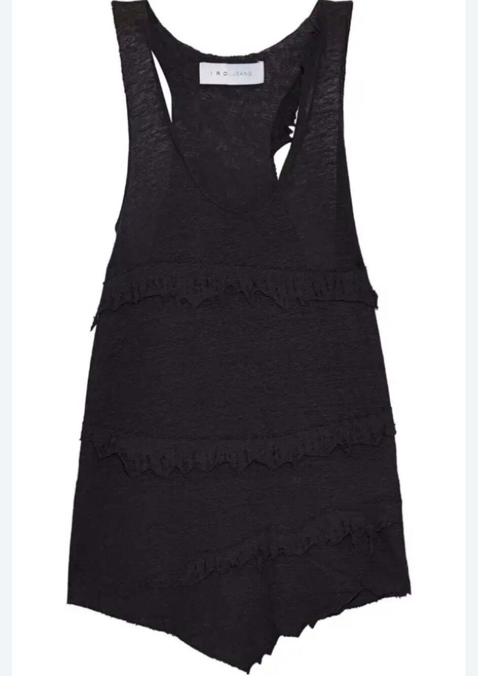 IRO JEANS Black Linen Tiered Distressed Racerback Tank Top